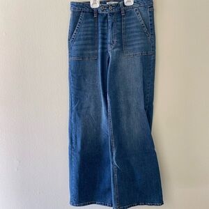 Stylish High Rise Wide Leg Blue Denim Jeans